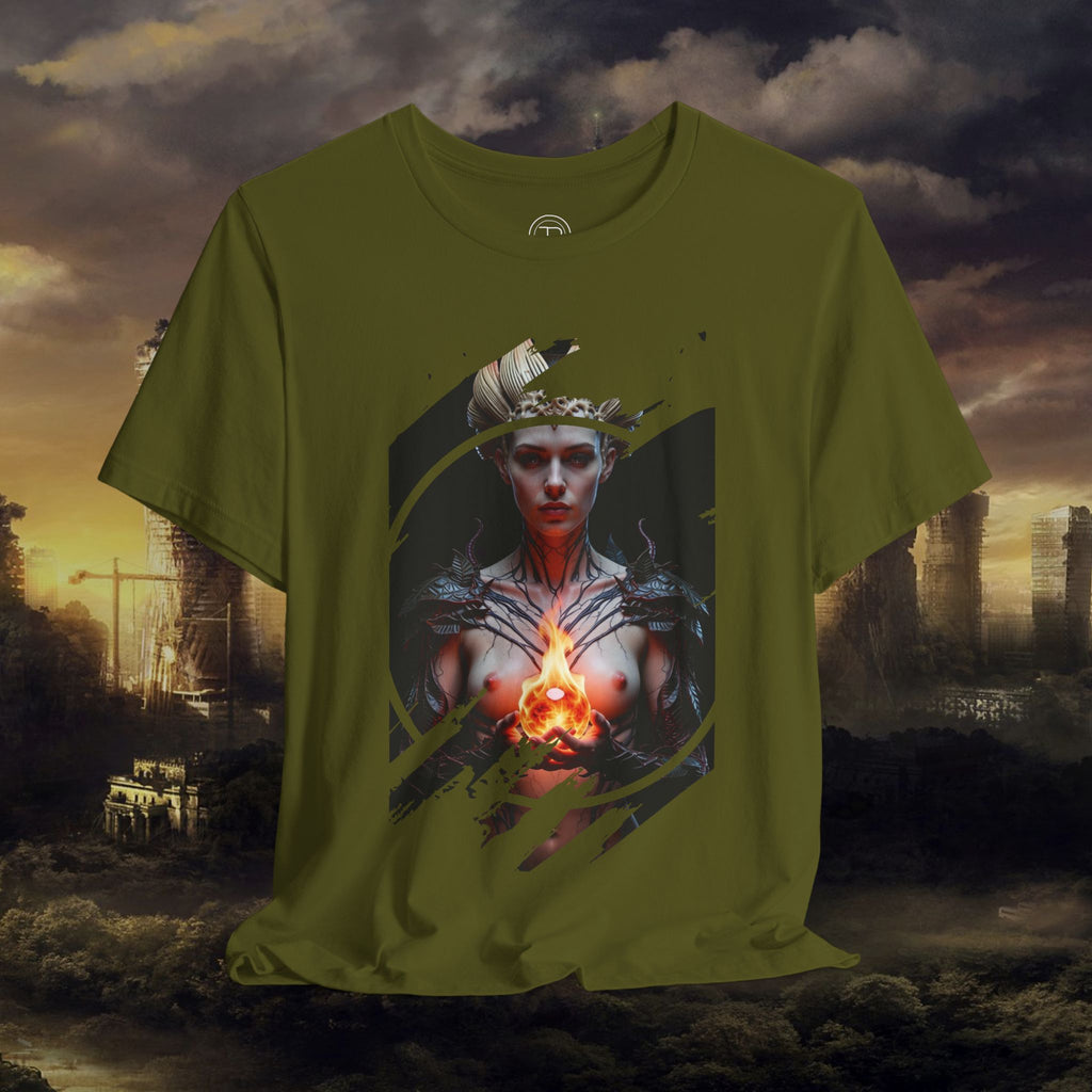 Dark Sorceress T‑Shirt — Fantasy Magic Witch Tee with Fiery Heart - Alexia Ashford