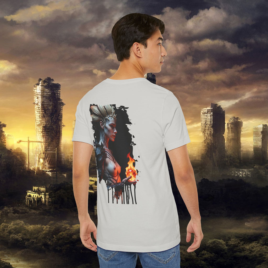 Mythic Fire Goddess T‑Shirt — Fantasy Portrait Tee with Flaming Orb - Alexia Ashford Side Face