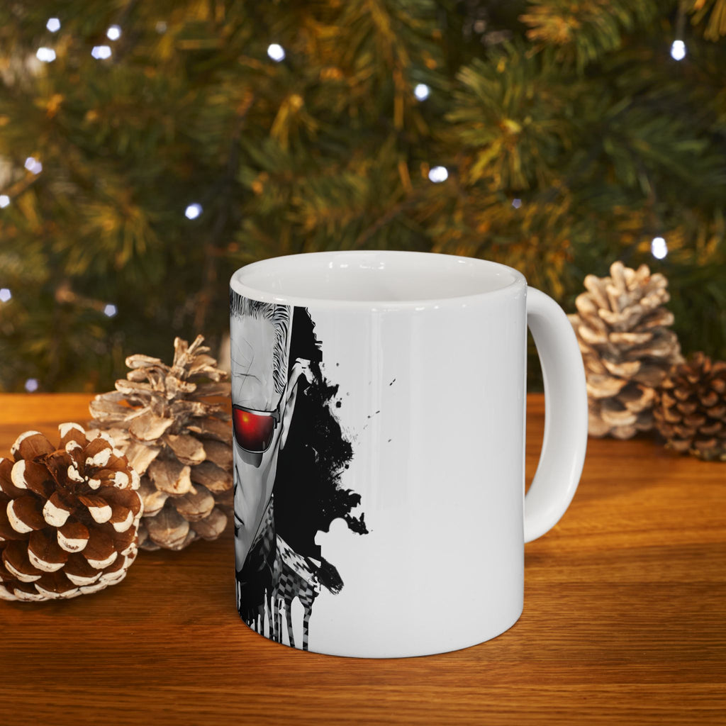 Split Face Cyborg vs Mutant Mug — Sci‑Fi Half‑Human Red Eye Ceramic Coffee Cup (11oz/15oz) JIGSAW Y WESKER - JIGWES