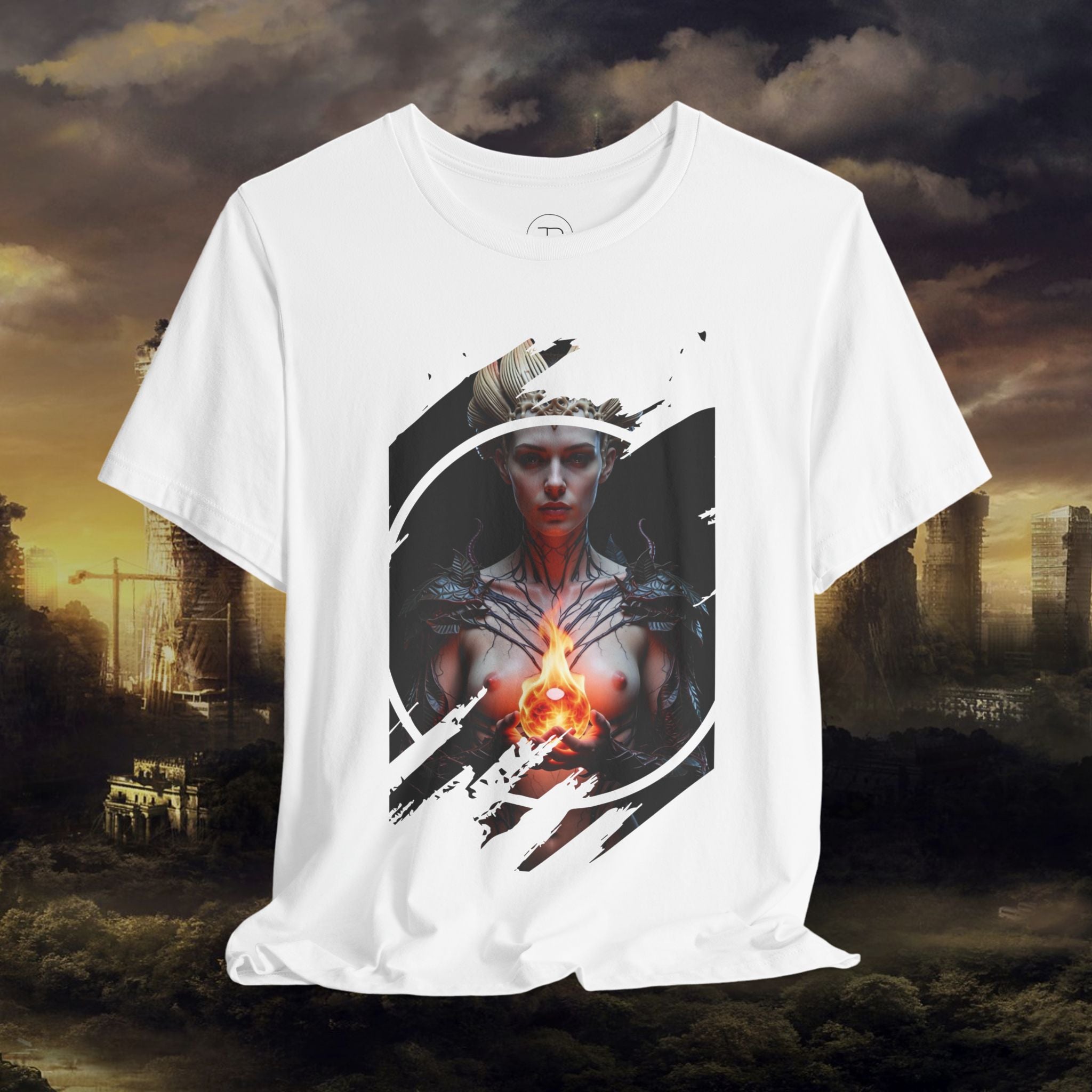 Dark Sorceress T‑Shirt — Fantasy Magic Witch Tee with Fiery Heart - Alexia Ashford