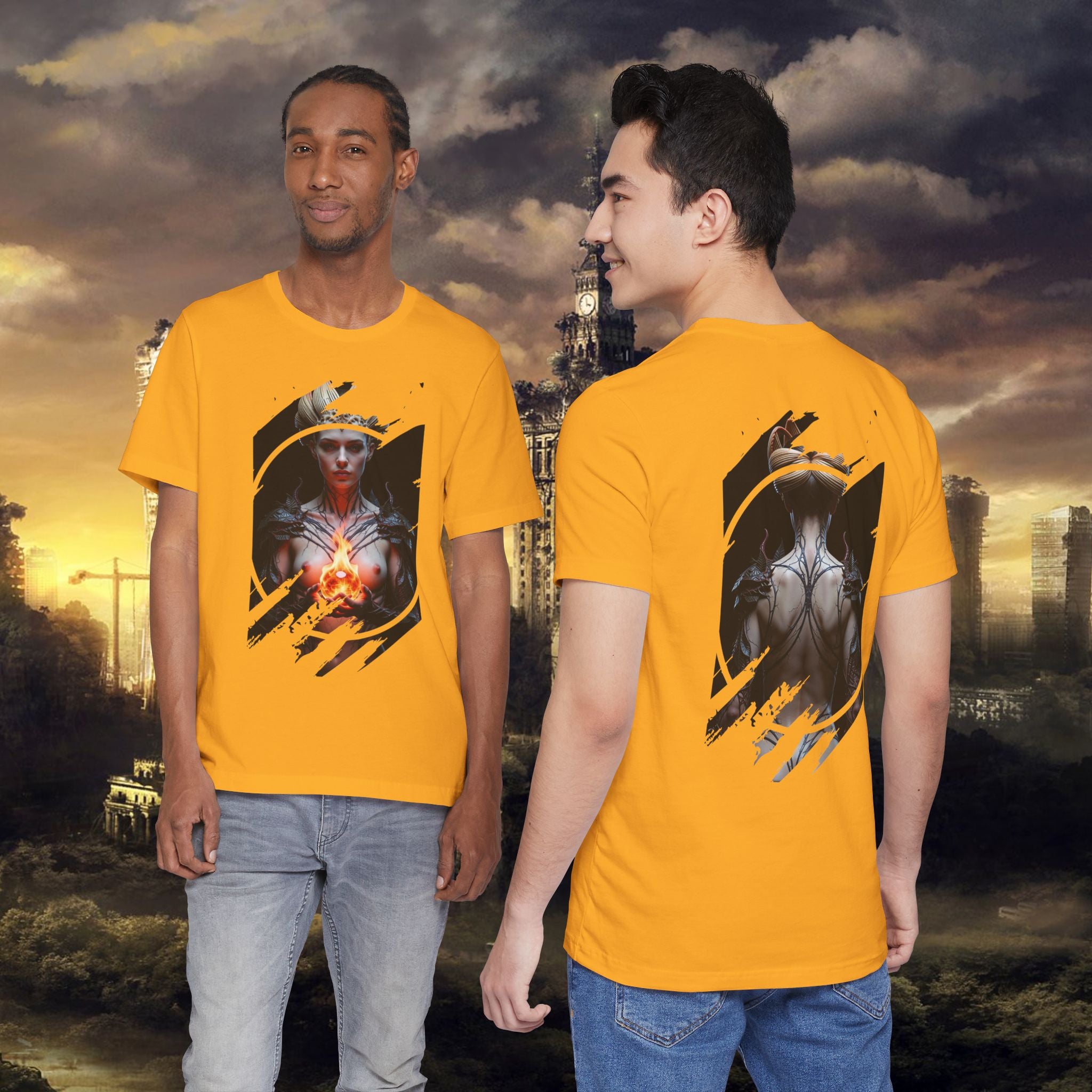 Dark Sorceress T‑Shirt — Fantasy Magic Witch Tee with Fiery Heart - Alexia Ashford