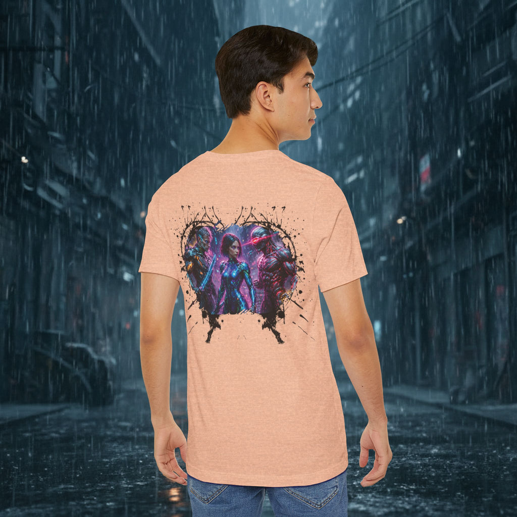 T-Shirt — "Big Family Reunion" Sci‑Fi Character Heart Graphic Tee - Battle Suits