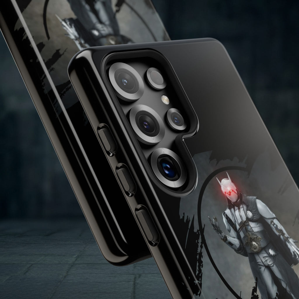 Galaxy Warrior Tough Phone Case — Dark Sci‑Fi Armor with Red Helm
