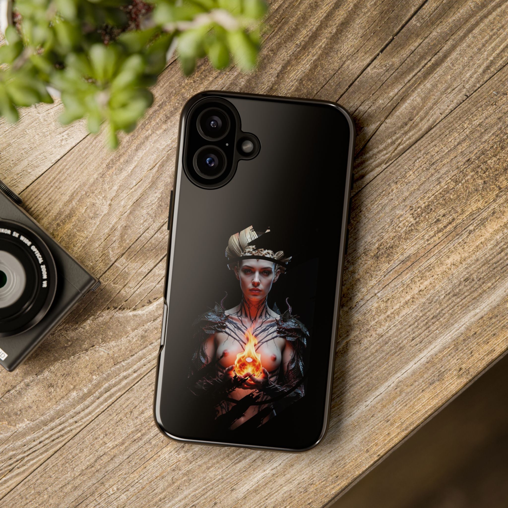 Fantasy Sorceress Phone Case — Dark Magic Mage with Fiery Orb Tough Case - Alexia Ashford