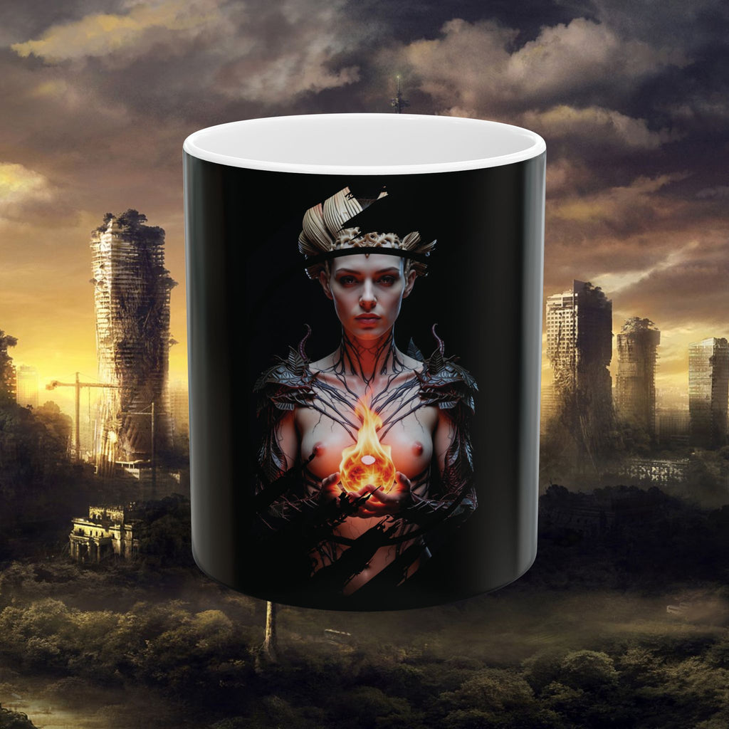 Fantasy Sorceress Ceramic Mug — Dark Magic & Flame Illustration (11oz, 15oz) - Alexia Ashford