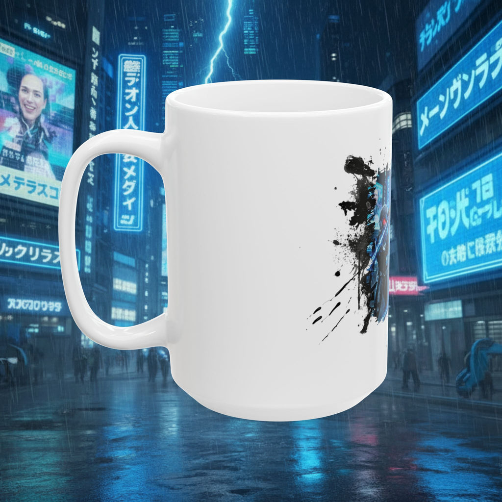 Cyberpunk Squad Ceramic Mug — Futuristic City Night Coffee Cup (11oz/15oz) - Battle Suits