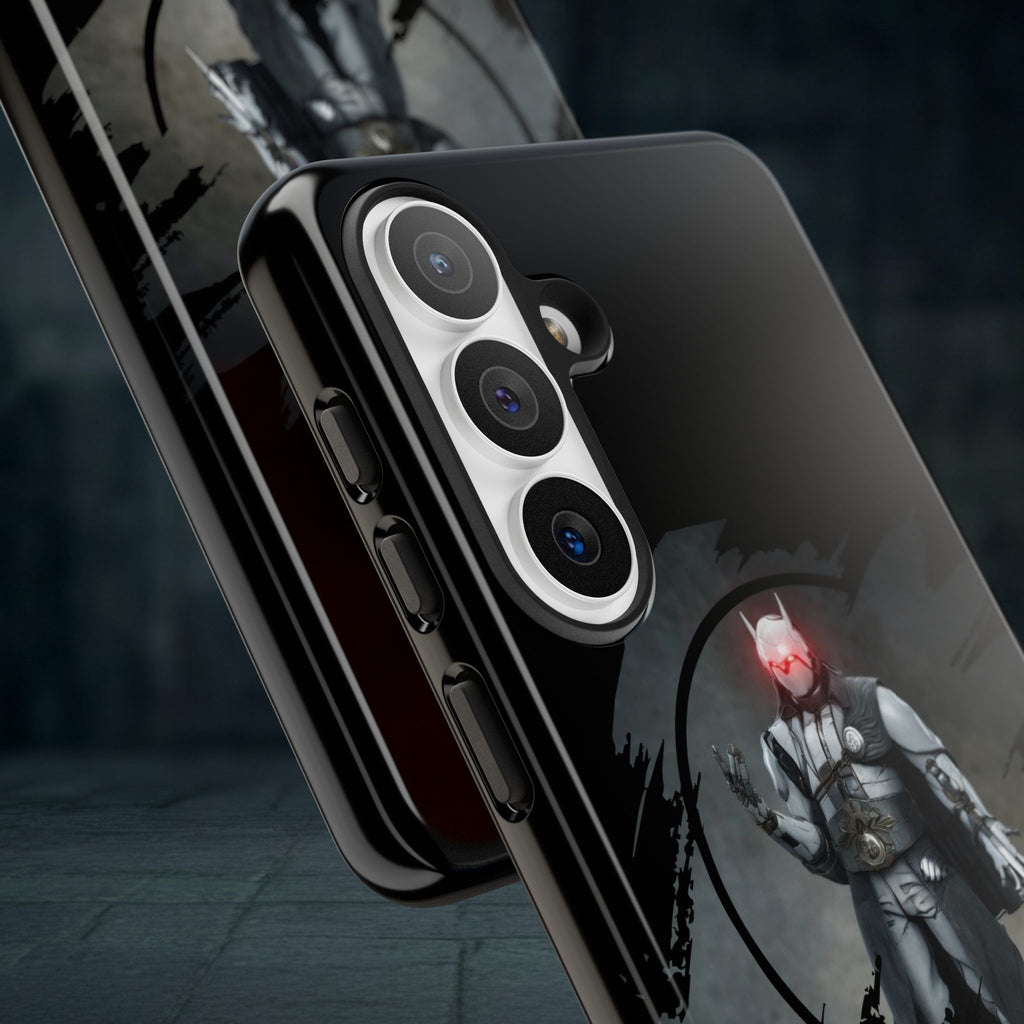 Galaxy Warrior Tough Phone Case — Dark Sci‑Fi Armor with Red Helm
