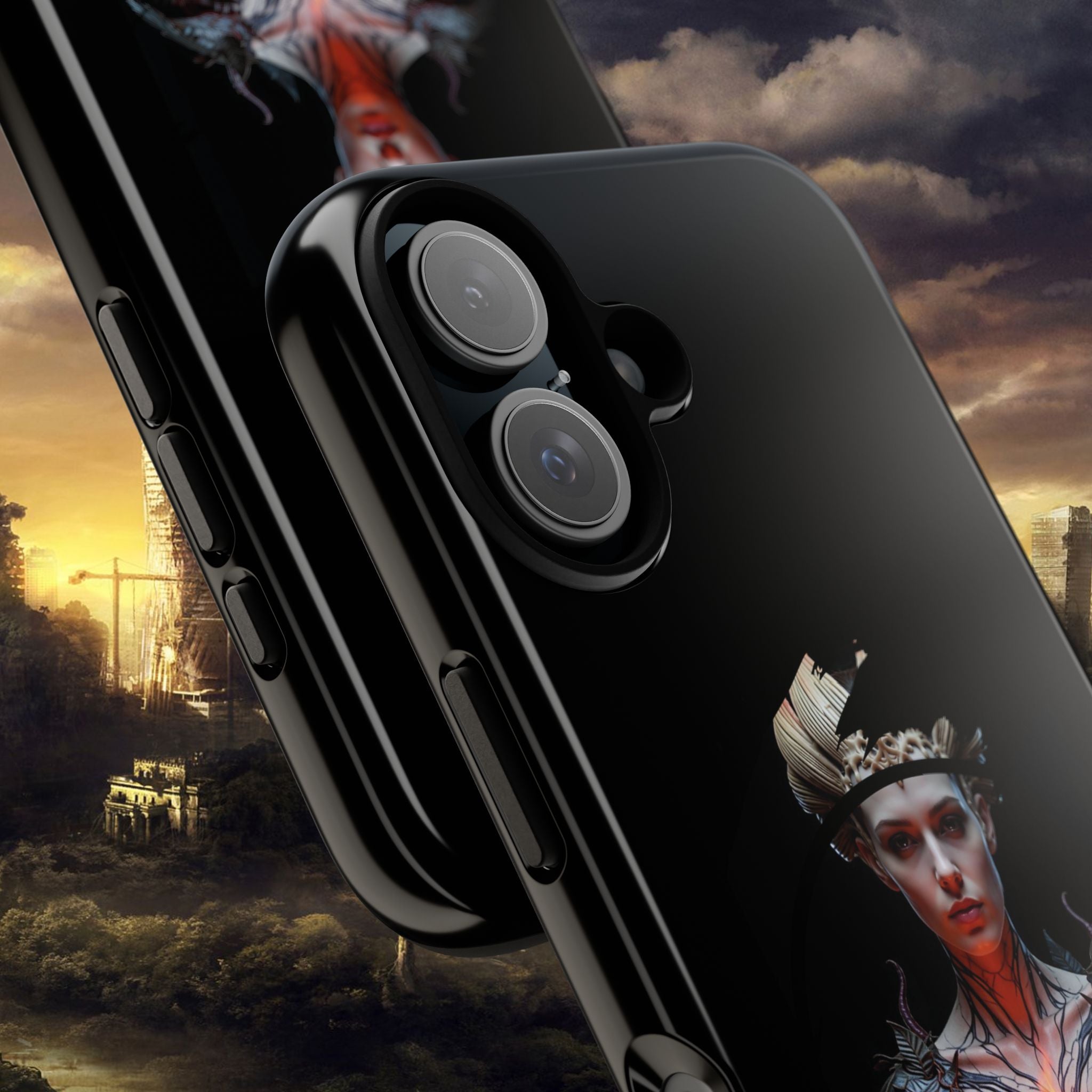 Fantasy Sorceress Phone Case — Dark Magic Mage with Fiery Orb Tough Case - Alexia Ashford