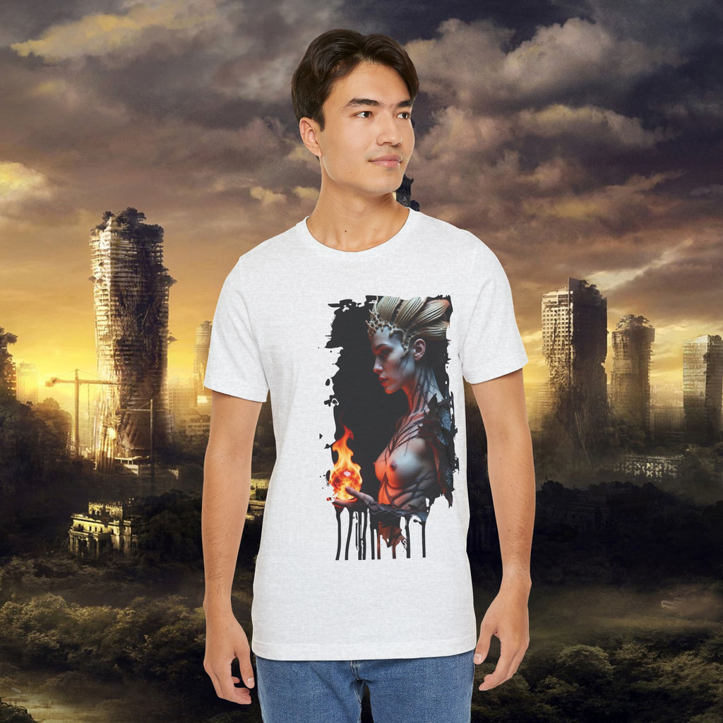 Mythic Fire Goddess T‑Shirt — Fantasy Portrait Tee with Flaming Orb - Alexia Ashford Side Face