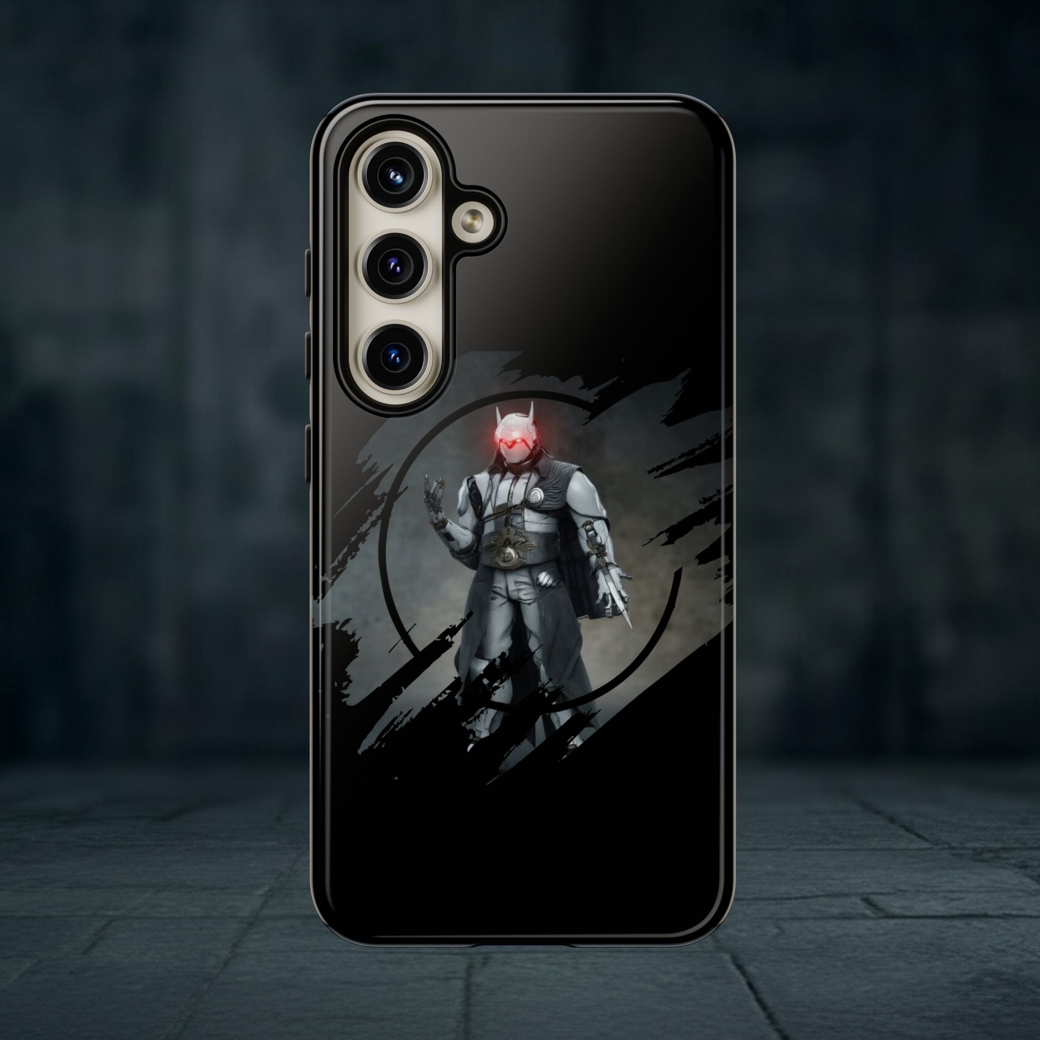 Galaxy Warrior Tough Phone Case — Dark Sci‑Fi Armor with Red Helm