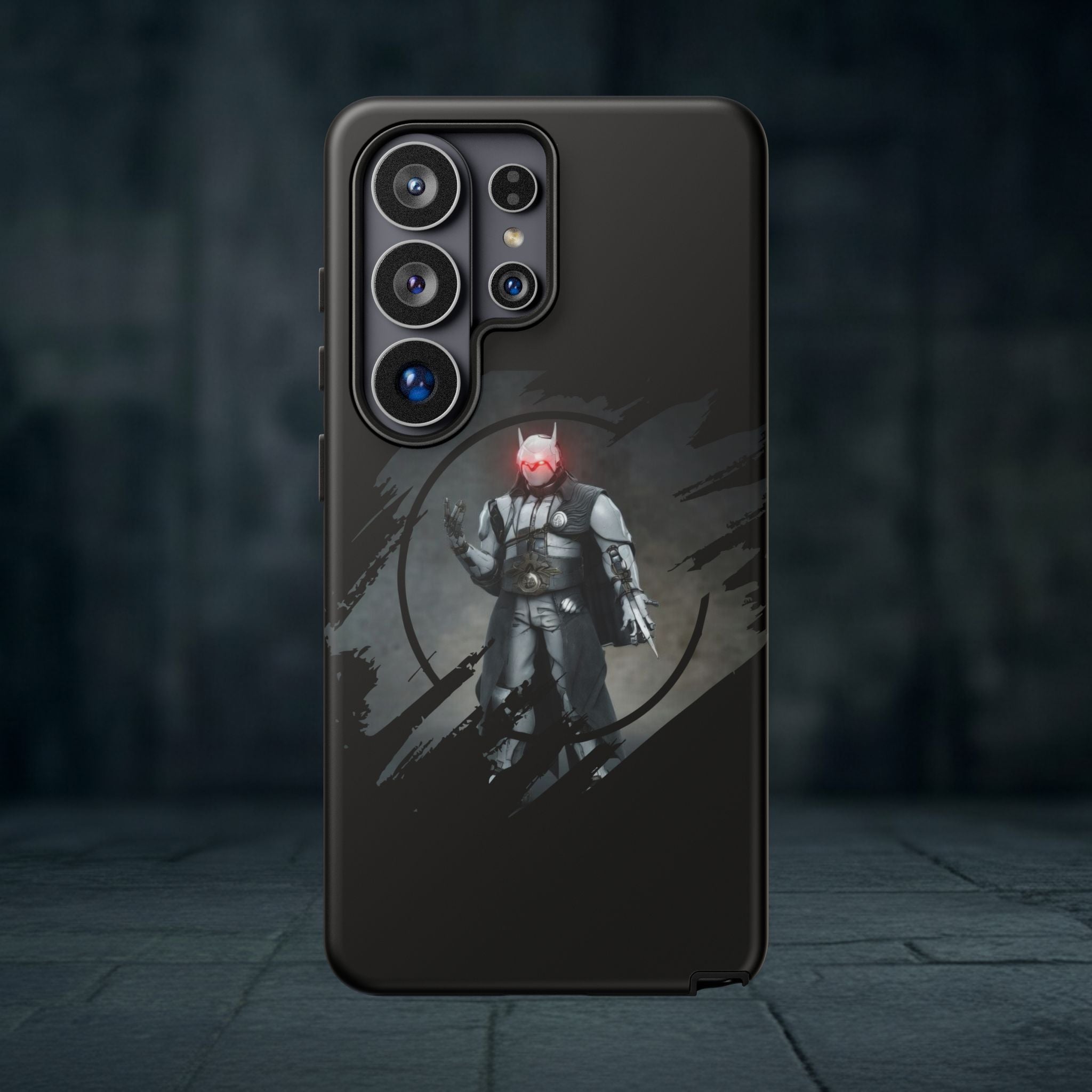 Galaxy Warrior Tough Phone Case — Dark Sci‑Fi Armor with Red Helm