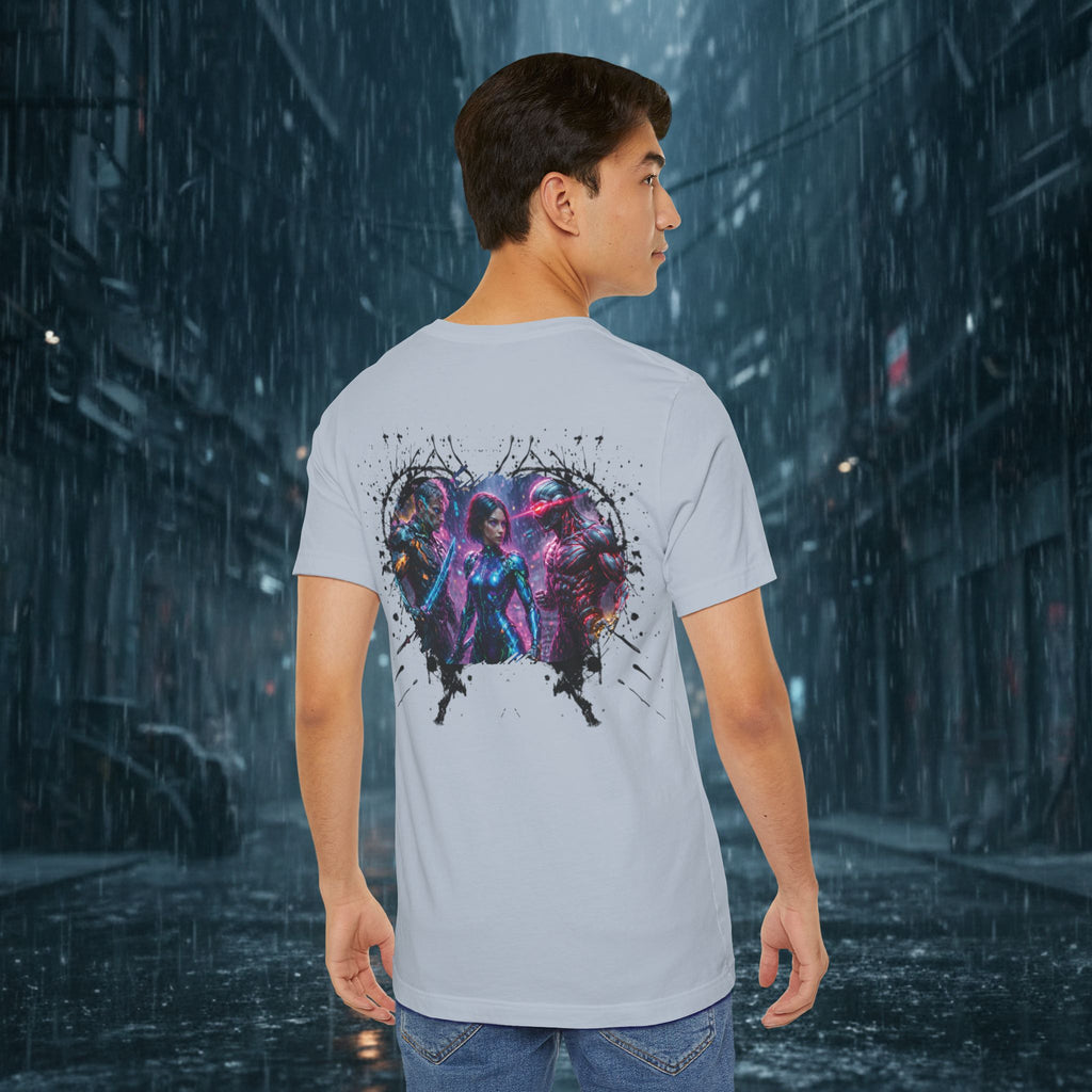 T-Shirt — "Big Family Reunion" Sci‑Fi Character Heart Graphic Tee - Battle Suits