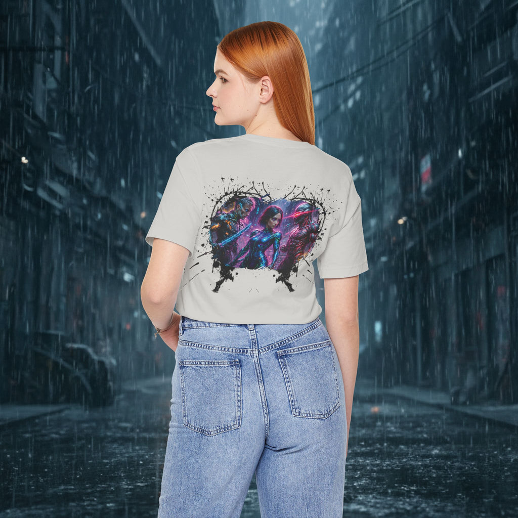 T-Shirt — "Big Family Reunion" Sci‑Fi Character Heart Graphic Tee - Battle Suits