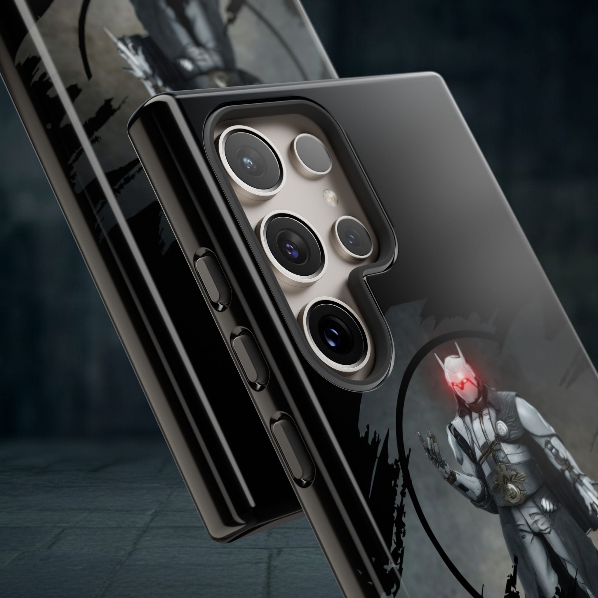 Galaxy Warrior Tough Phone Case — Dark Sci‑Fi Armor with Red Helm