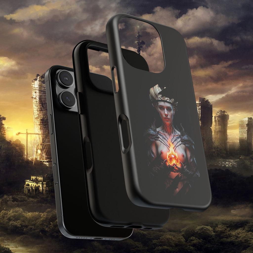 Fantasy Sorceress Phone Case — Dark Magic Mage with Fiery Orb Tough Case - Alexia Ashford
