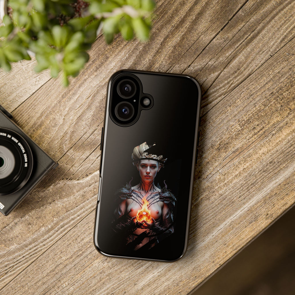 Fantasy Sorceress Phone Case — Dark Magic Mage with Fiery Orb Tough Case - Alexia Ashford