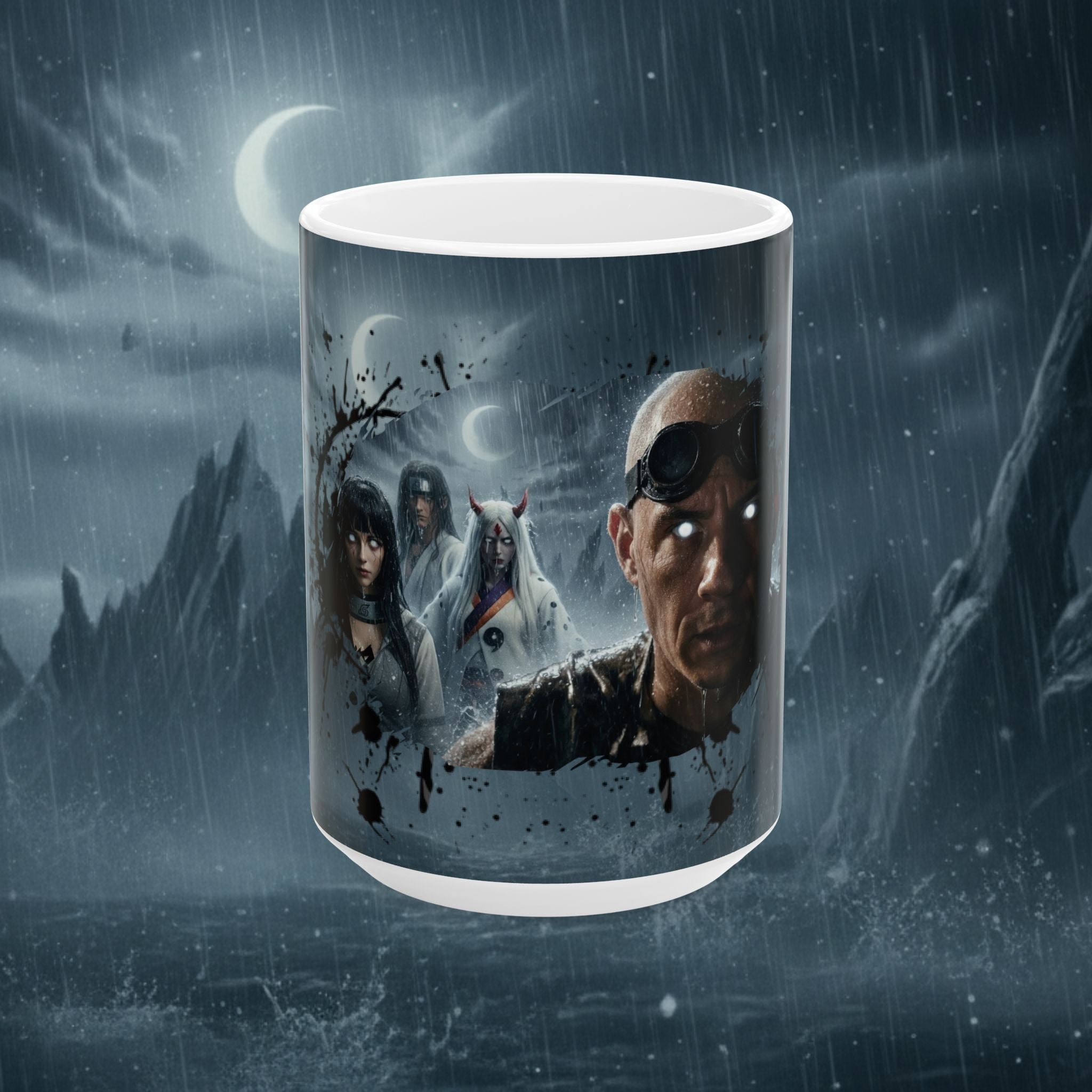 Horror Game Character Ceramic Mug — Dark Moon Night Coffee Cup (11oz/15oz) - Byakugan Family and Riddick