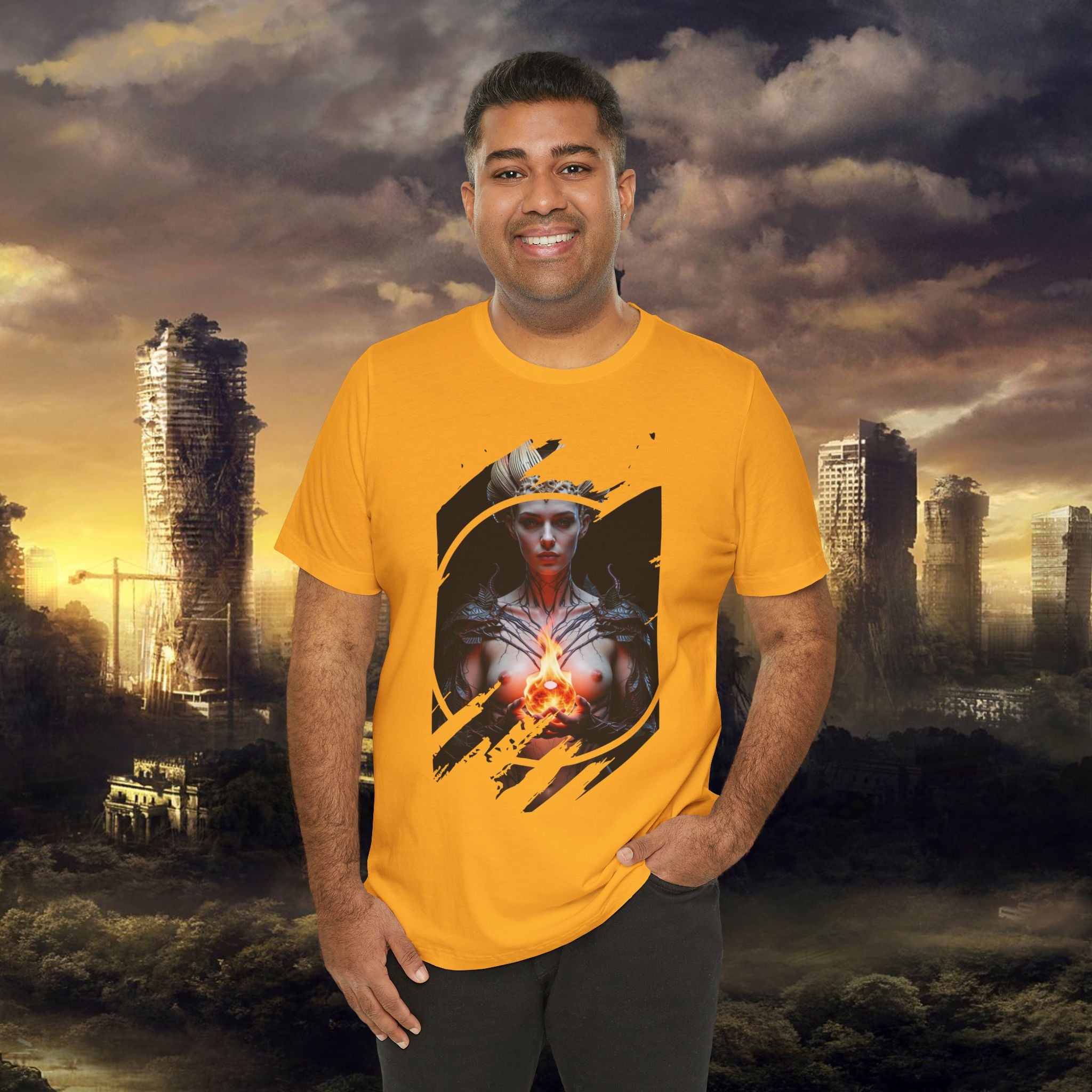 Dark Sorceress T‑Shirt — Fantasy Magic Witch Tee with Fiery Heart - Alexia Ashford